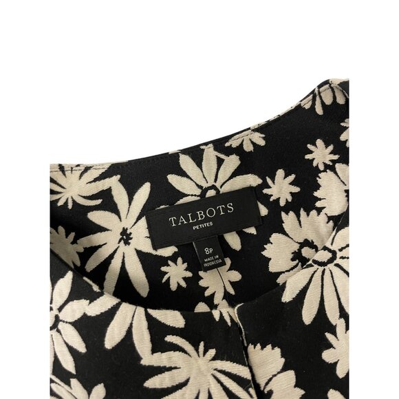 Talbots Women Jacquard Coat 8P Black White Floral Daisies Pockets Mid Length NWT - Picture 4 of 10